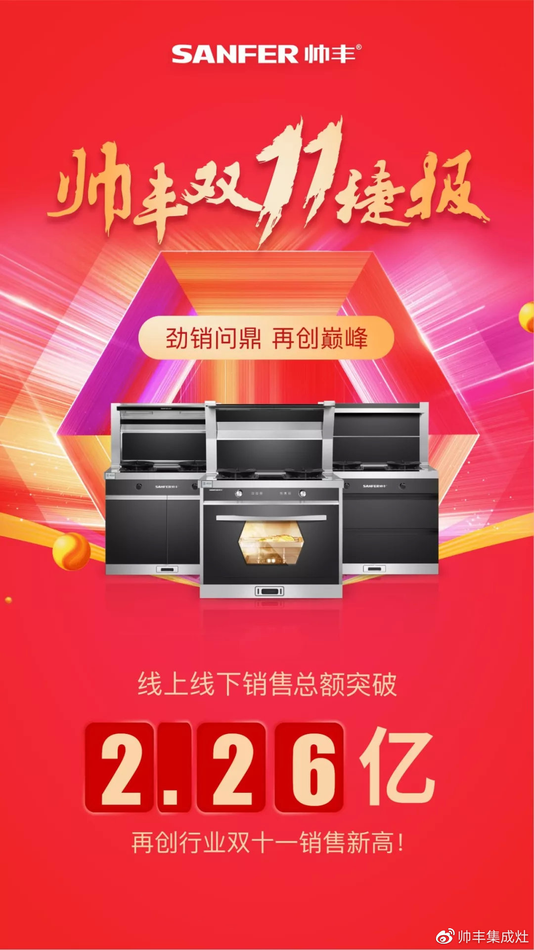 雙11帥豐線上線下銷量全面勁增，銷售額破2.26億！