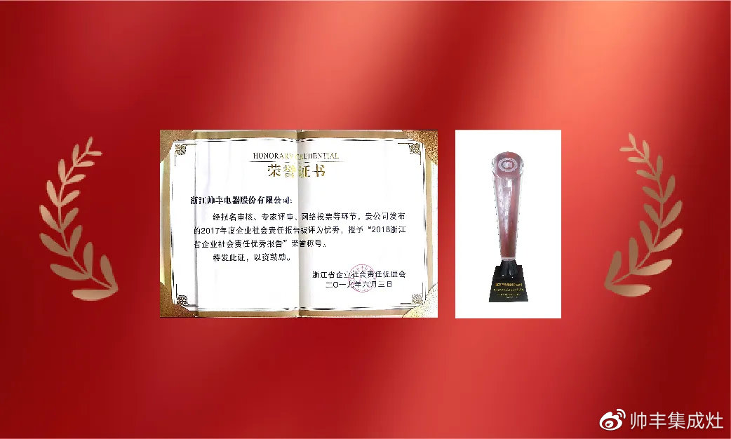 企業(yè)新聞 | 集成灶行業(yè)唯一！帥豐再獲浙江省表彰！